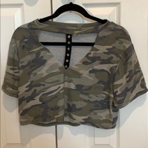 cropped cut out and distressed army top
